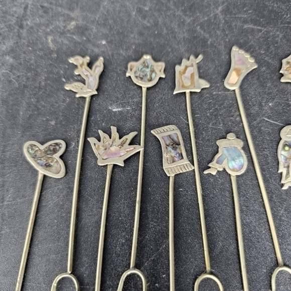 Vintage 925 sterling silver Taxco Mexico cocktail picks with a southwestern them - Picture 3 of 8